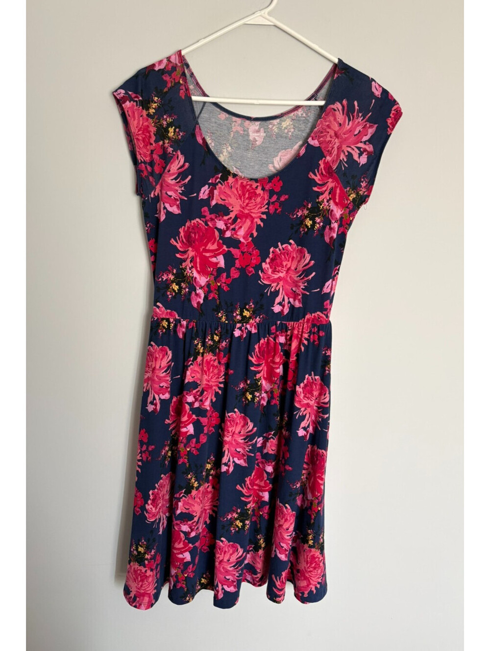 Garnet Hill Fit & Flare Dress Sz 10 Floral Cap Sleeves Elastic Waist Scoop Neck